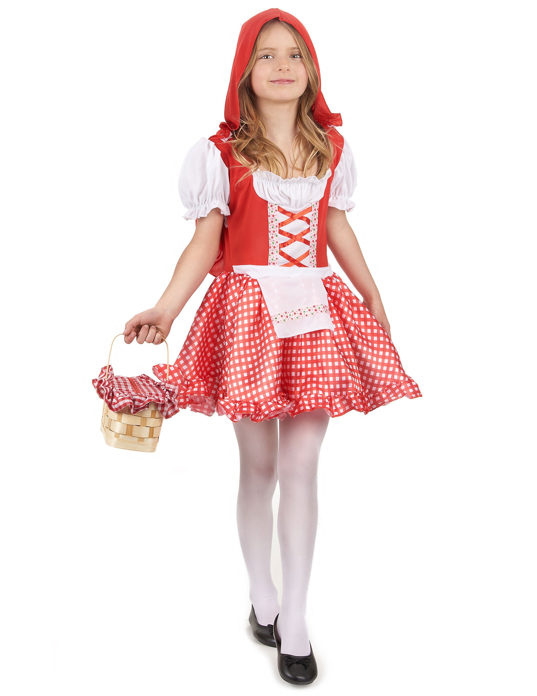 Déguisement chaperon rouge traditionnel pour fille rouge et blanc à carreaux