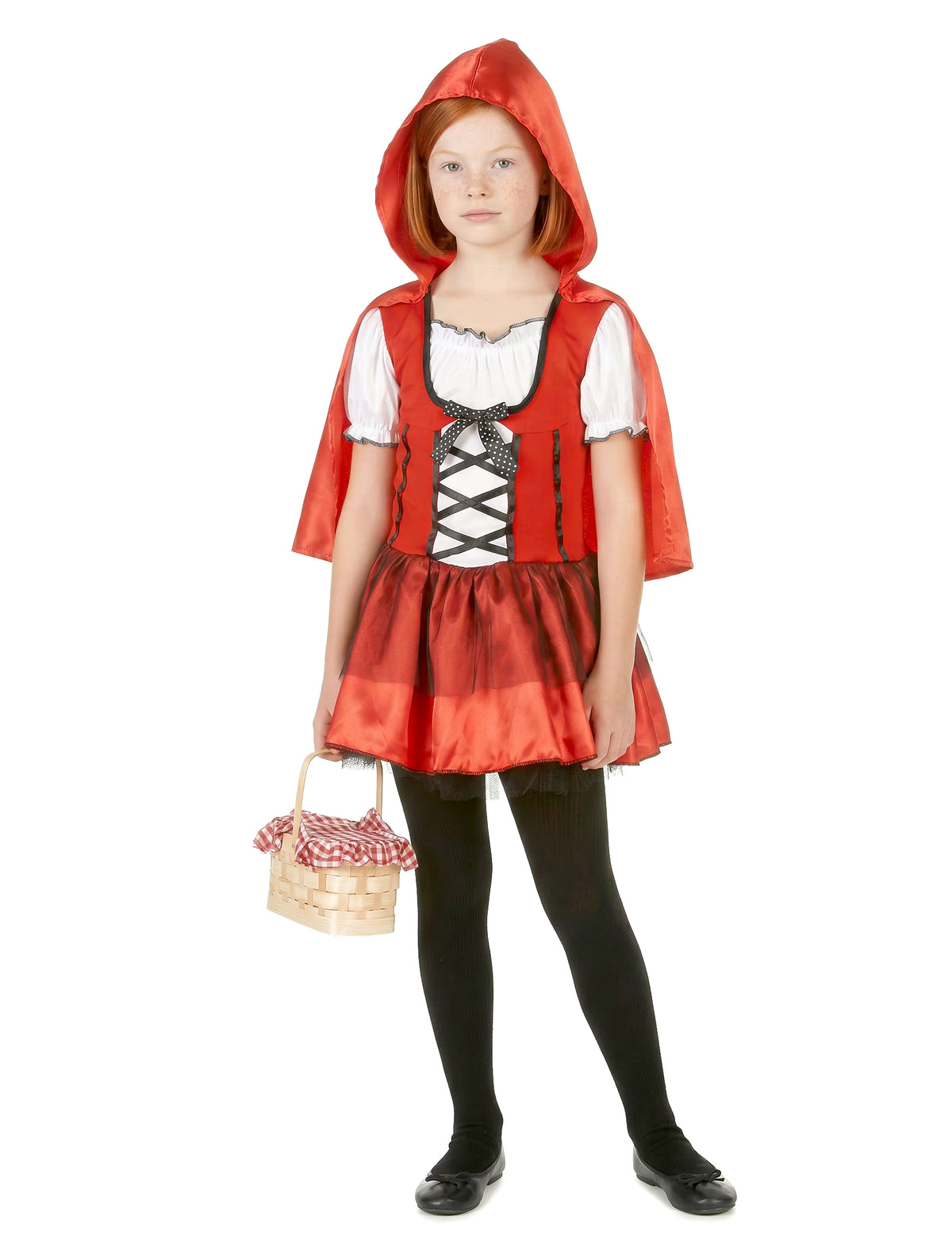 Vue de face du déguisement de chaperon rouge pour fille