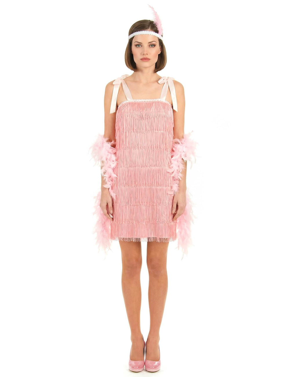 Déguisement charleston pour femme rose à franges