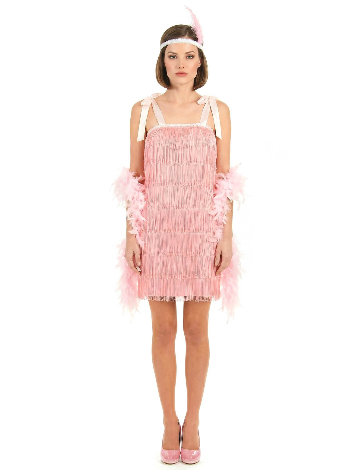 Déguisement charleston pour femme rose à franges