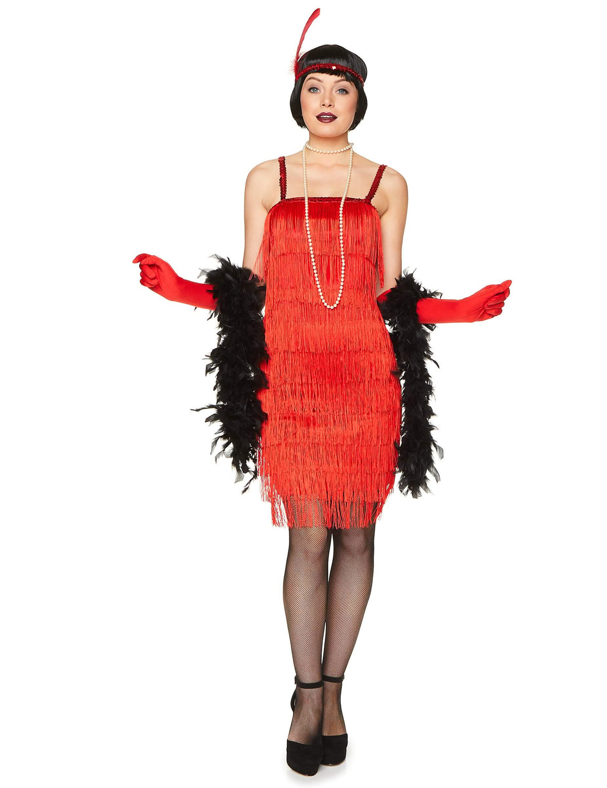 Disfraz charlestón para mujer rojo con flecos