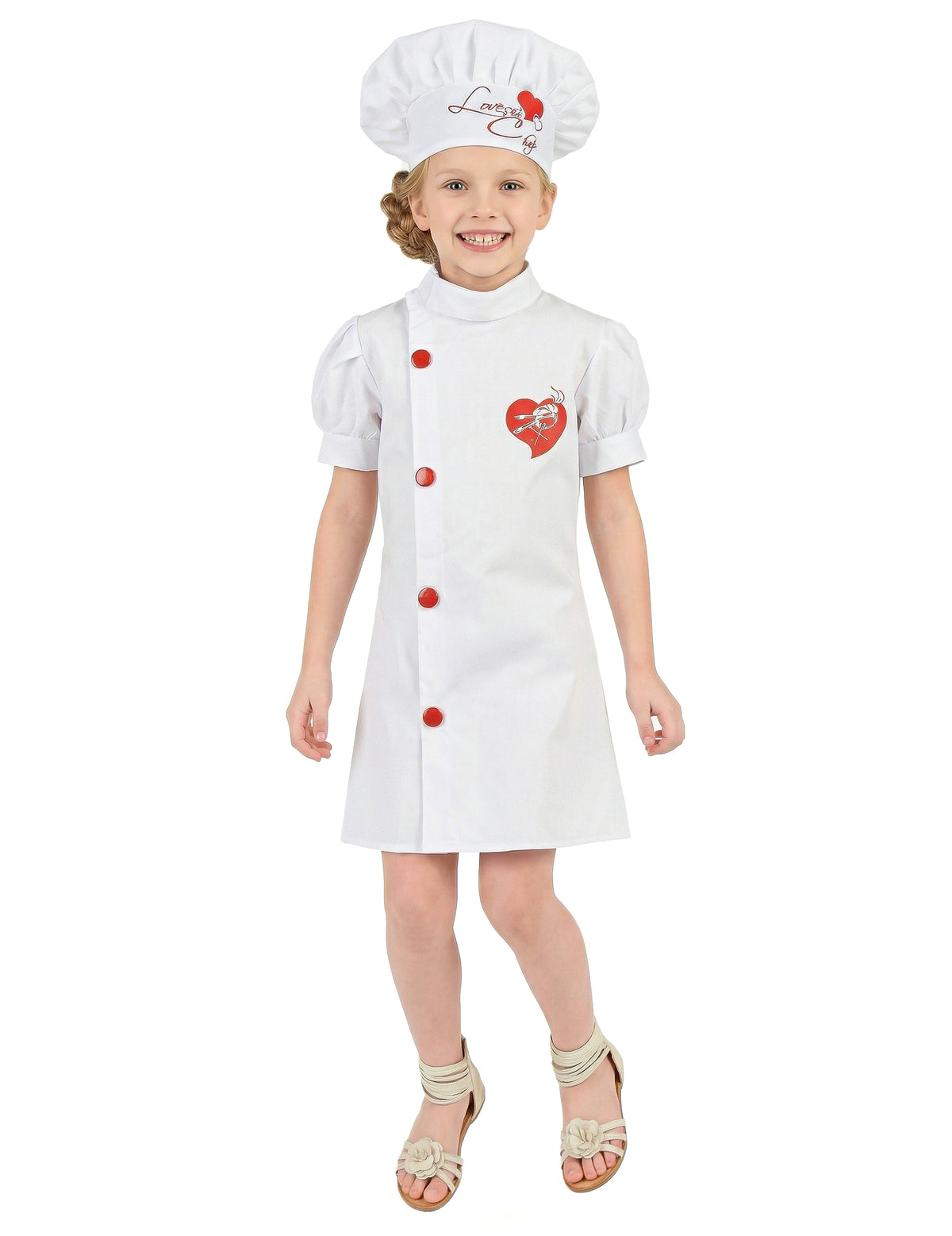 Vue de face du déguisement de chef cuisinier pour fille