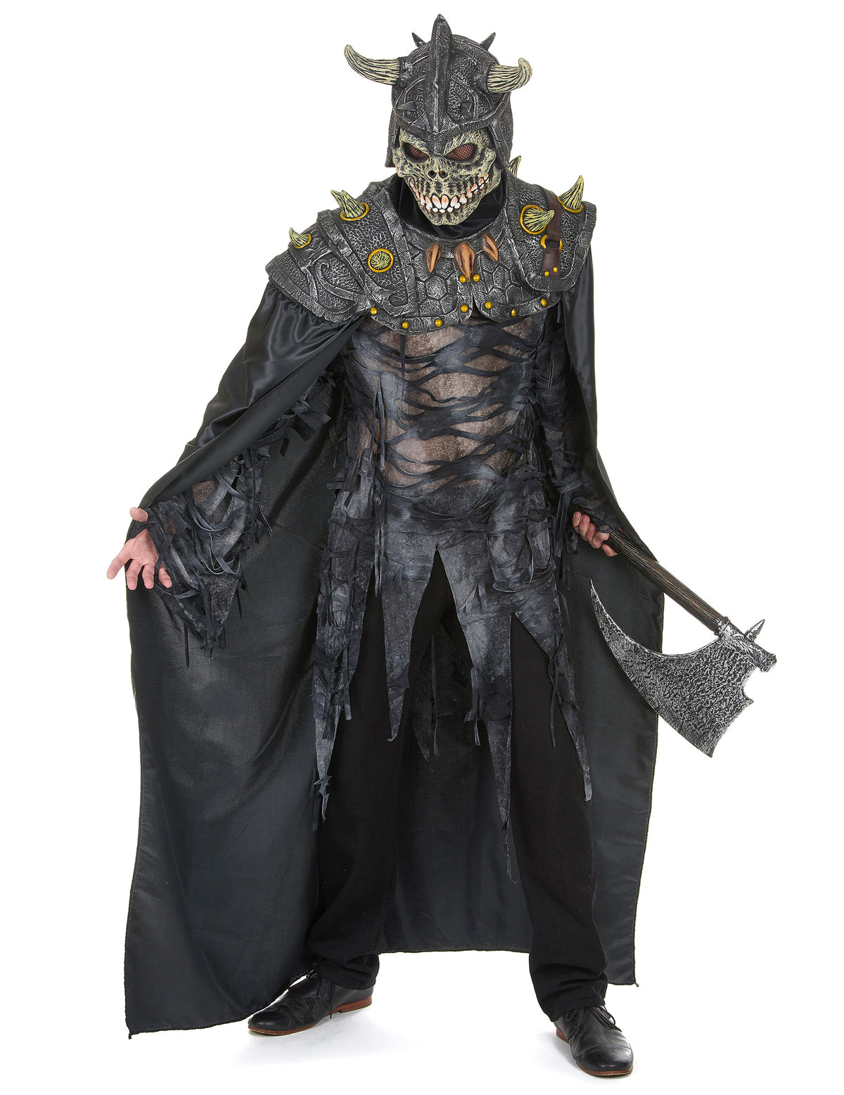 Déguisement chevalier de l'armée sombre pour adulte gris avec masque de crâne et cape