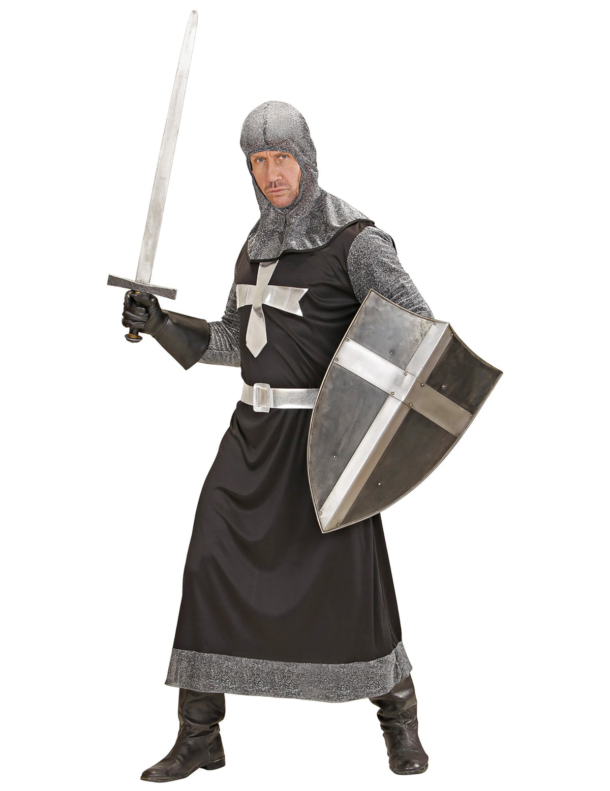 Disfraz De Caballero Medieval Para Hombre – Gris/Plateado, Incluye Tabardo, Pasamontañas Y Cinturón
