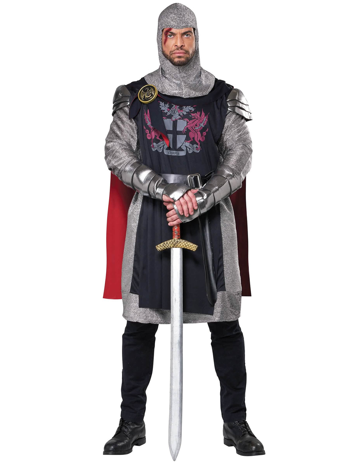 Vista frontal con espada del Disfraz de Caballero Medieval para hombre