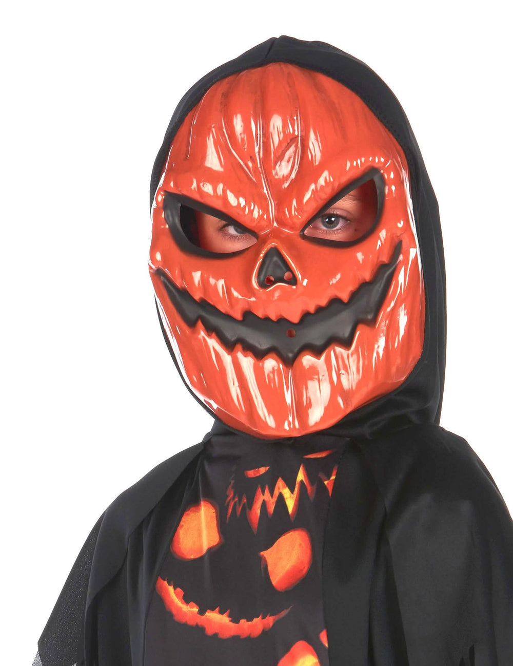 Gros plan sur le masque du déguisement citrouille creepy pour enfant