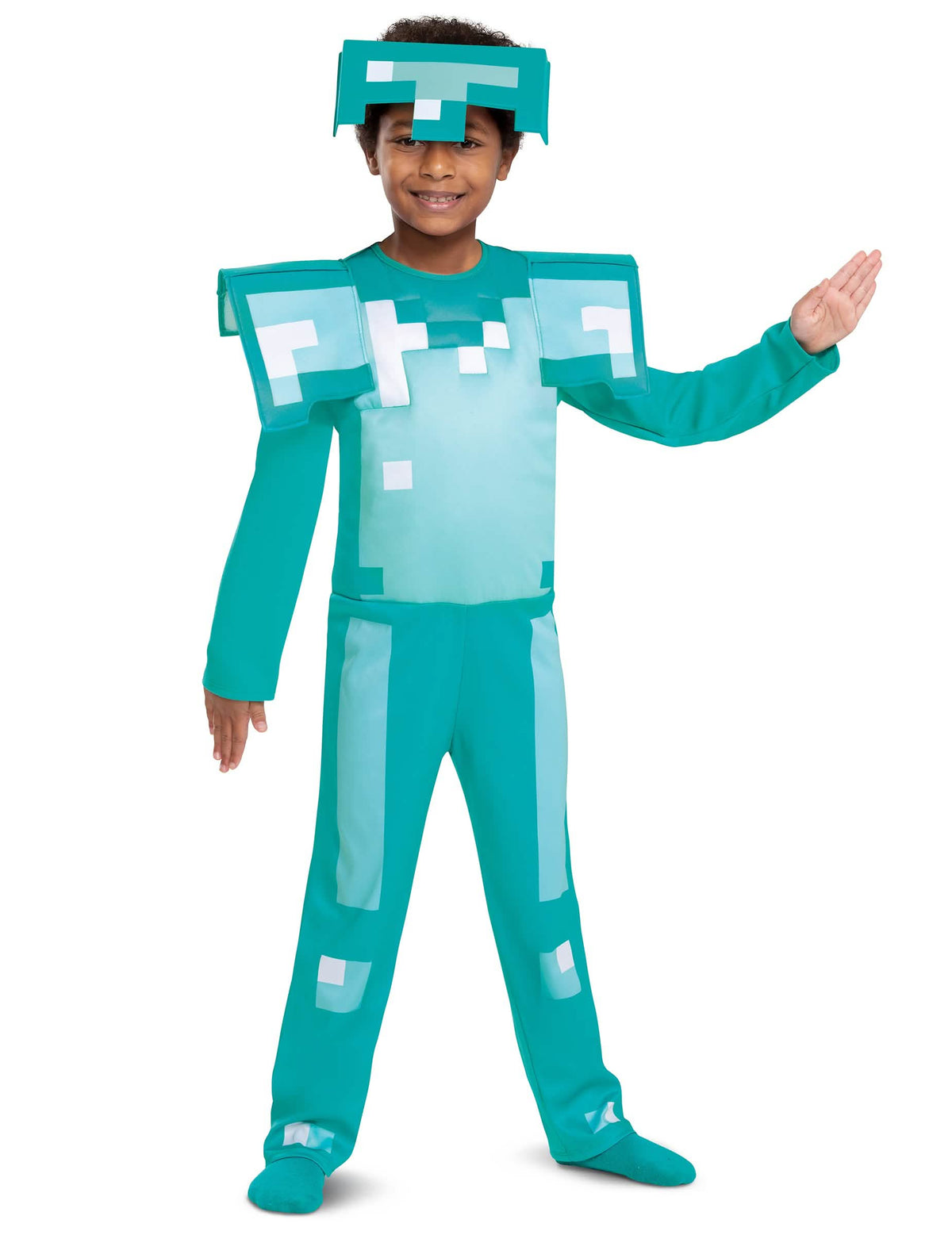 Déguisement classique Armure de Diamant Minecraft™ pour enfant turquoise et pixelisé