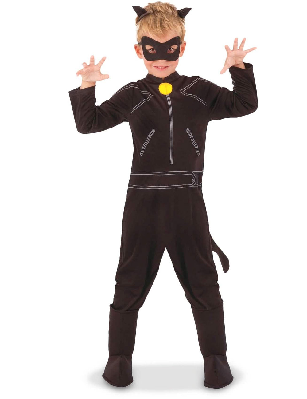 Disfraz clásico de gato negro Miraculous para niño negro con máscara y cascabel amarillo