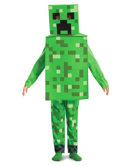 Déguisement classique Creeper Minecraft™ pour enfant vert pixelisé avec masque et plastron carrés