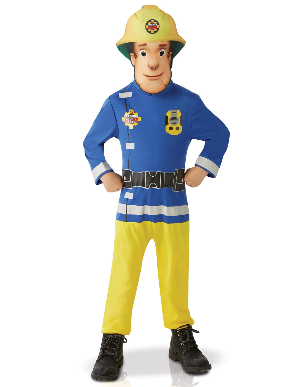 Déguisement classique Sam le Pompier pour enfant bleu et jaune avec masque jaune