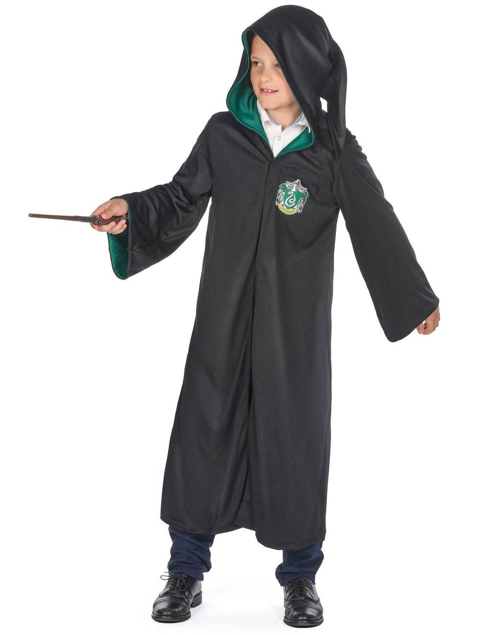 Vista general con capucha del disfraz clásico de Serpentard Harry Potter™