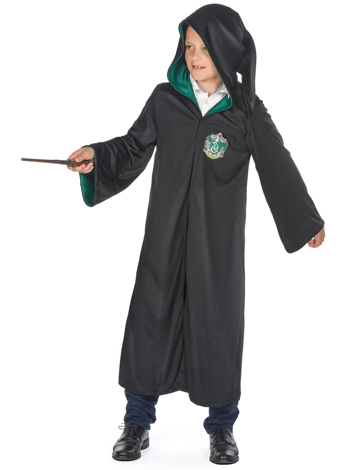 Vista general con capucha del disfraz clásico de Serpentard Harry Potter™