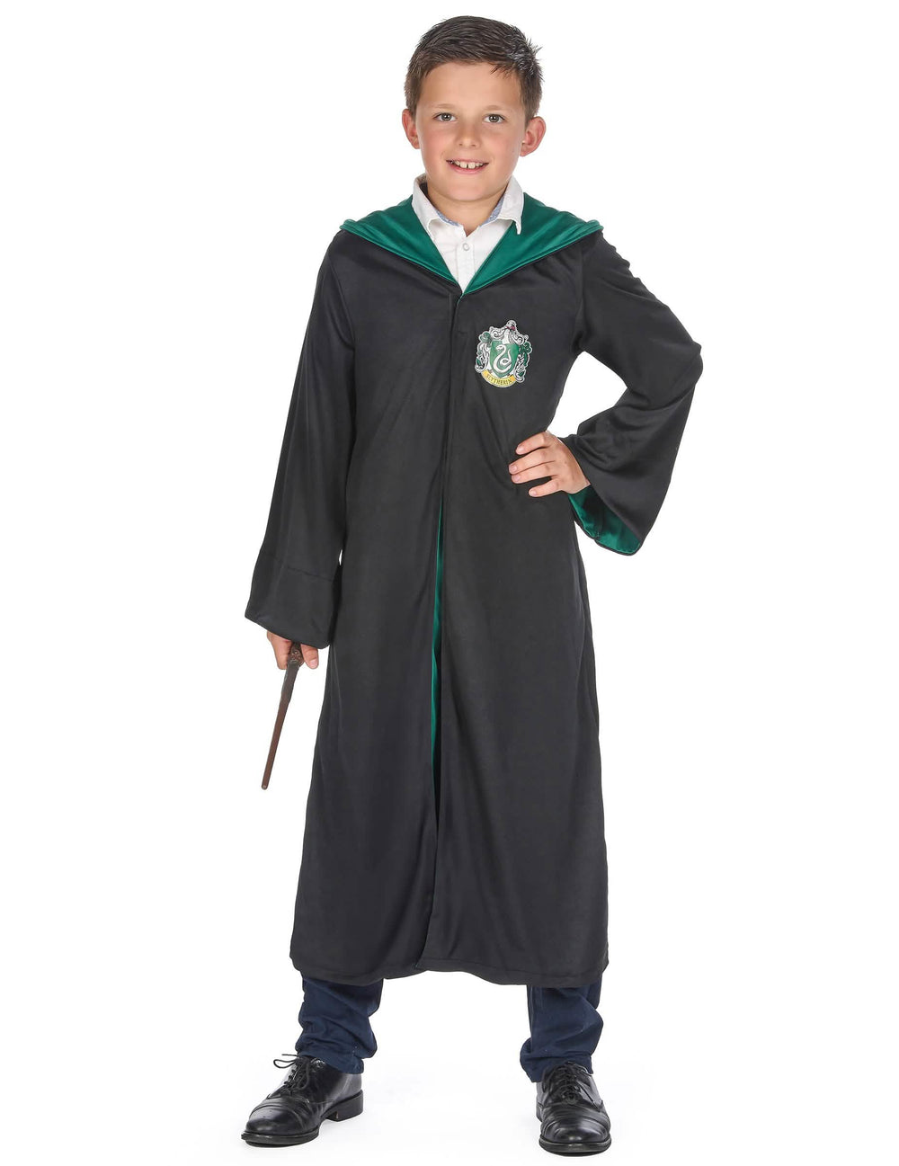 Disfraz clásico de Slytherin Harry Potter para niño negro y verde