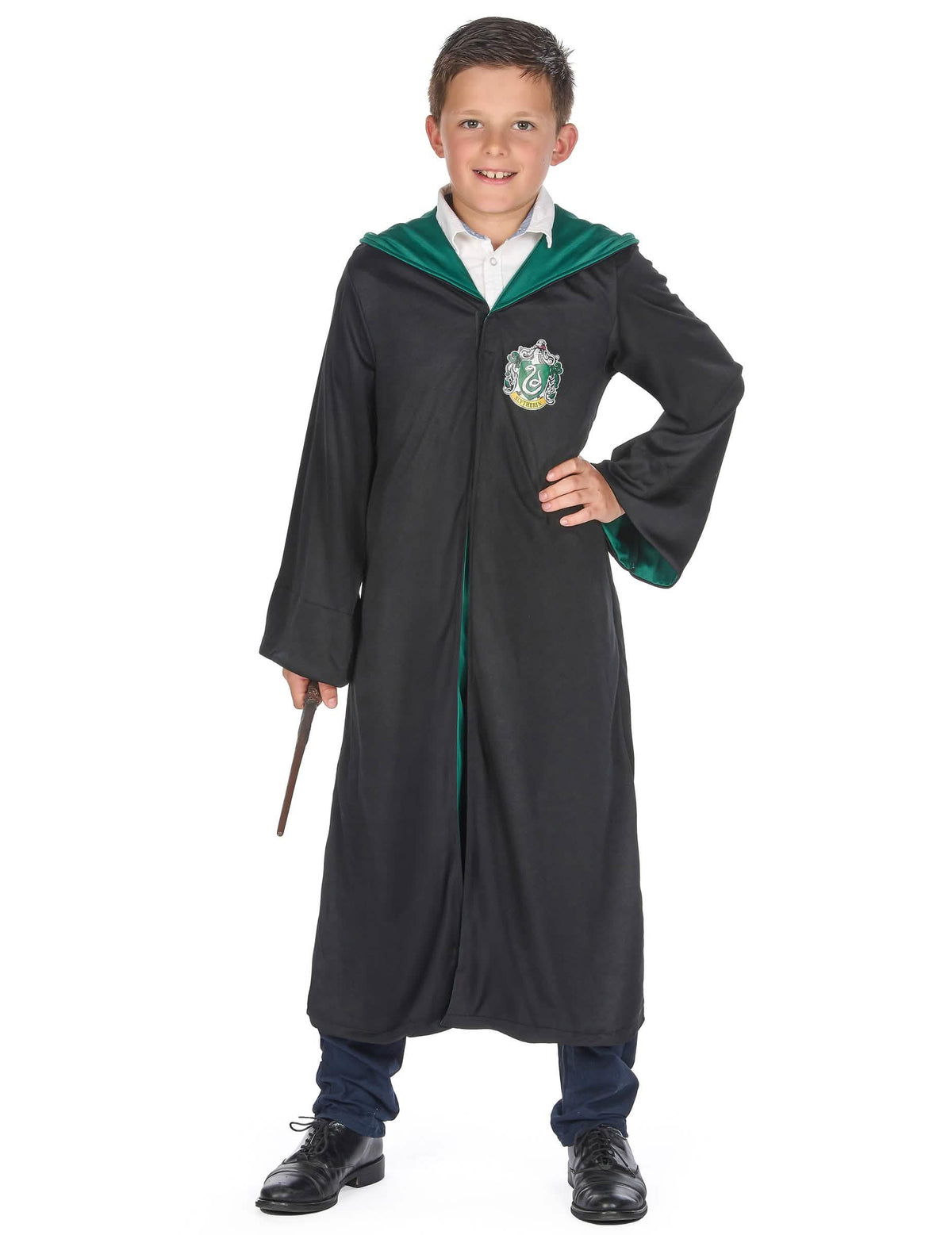 Disfraz clásico de Slytherin Harry Potter para niño negro y verde
