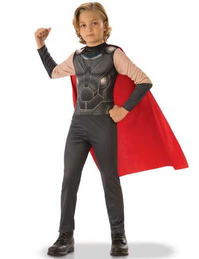 Déguisement classique Thor pour garçon noir et gris avec cape rouge