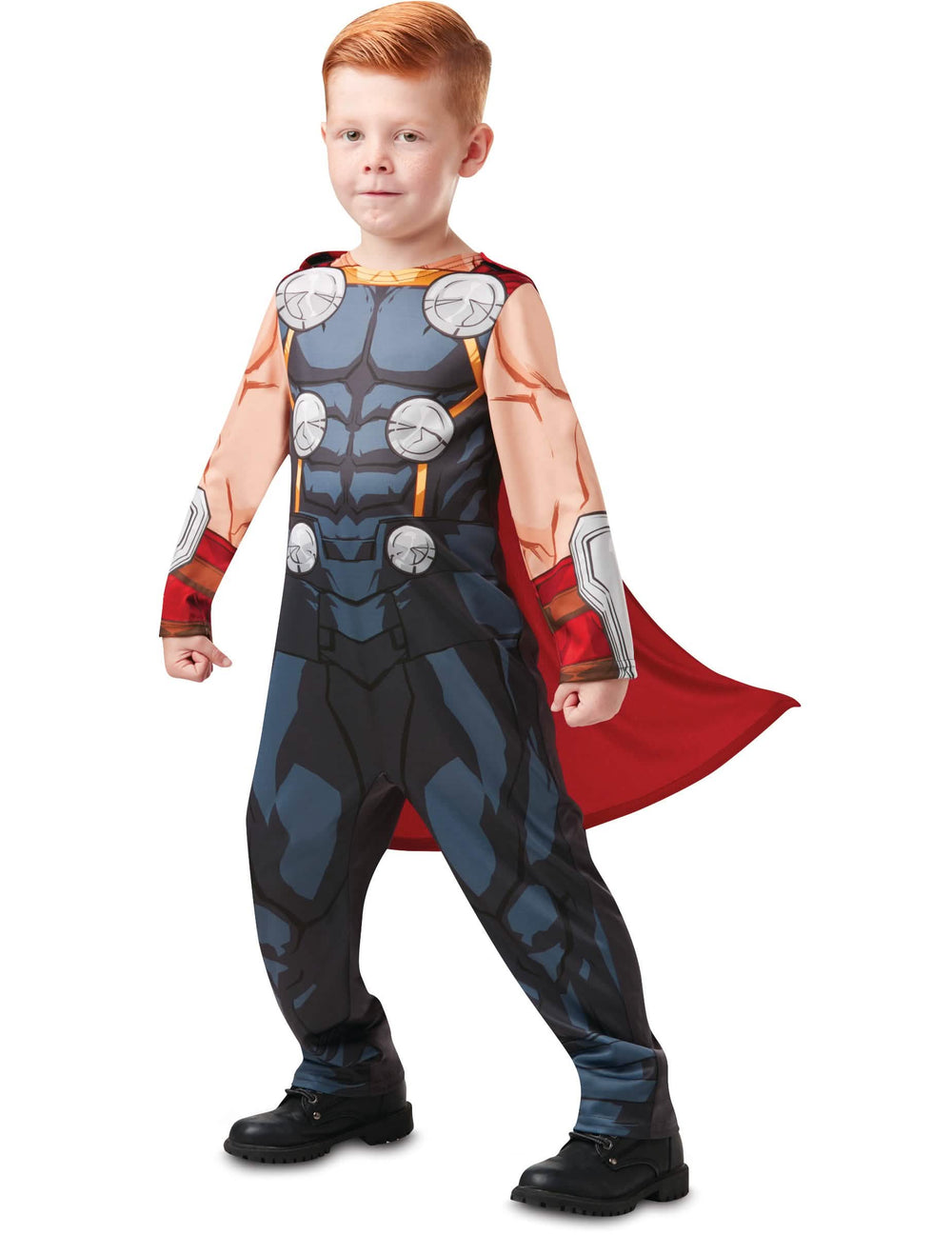 Disfraz clásico Thor serie animada para niño azul y gris con capa rojo
