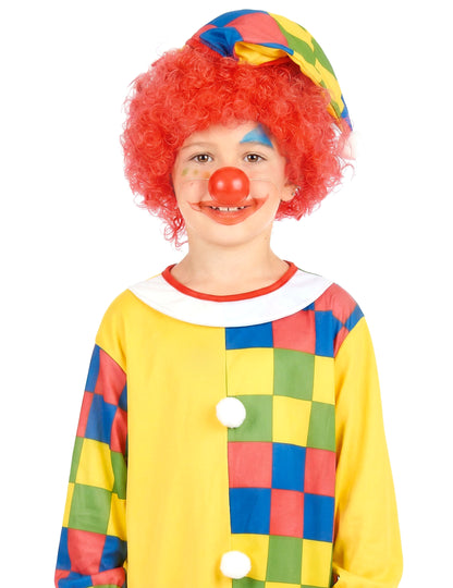 Gros plan sur les accessoires du déguisement clown à carreaux pour garçon