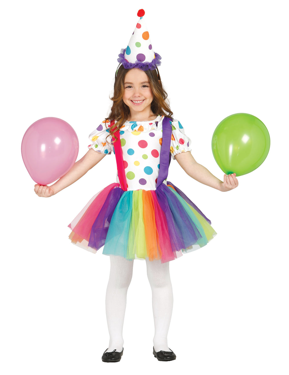 Déguisement clown à pois et tutu pour fille multicolore avec chapeau assorti