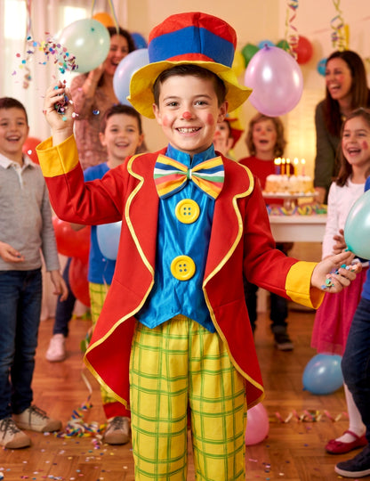 Mise en situation festive du déguisement clown amusant pour garçon