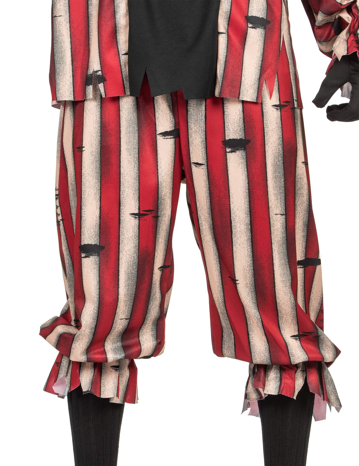 Gros plan sur le pantalon rayé du déguisement de clown démoniaque luxe
