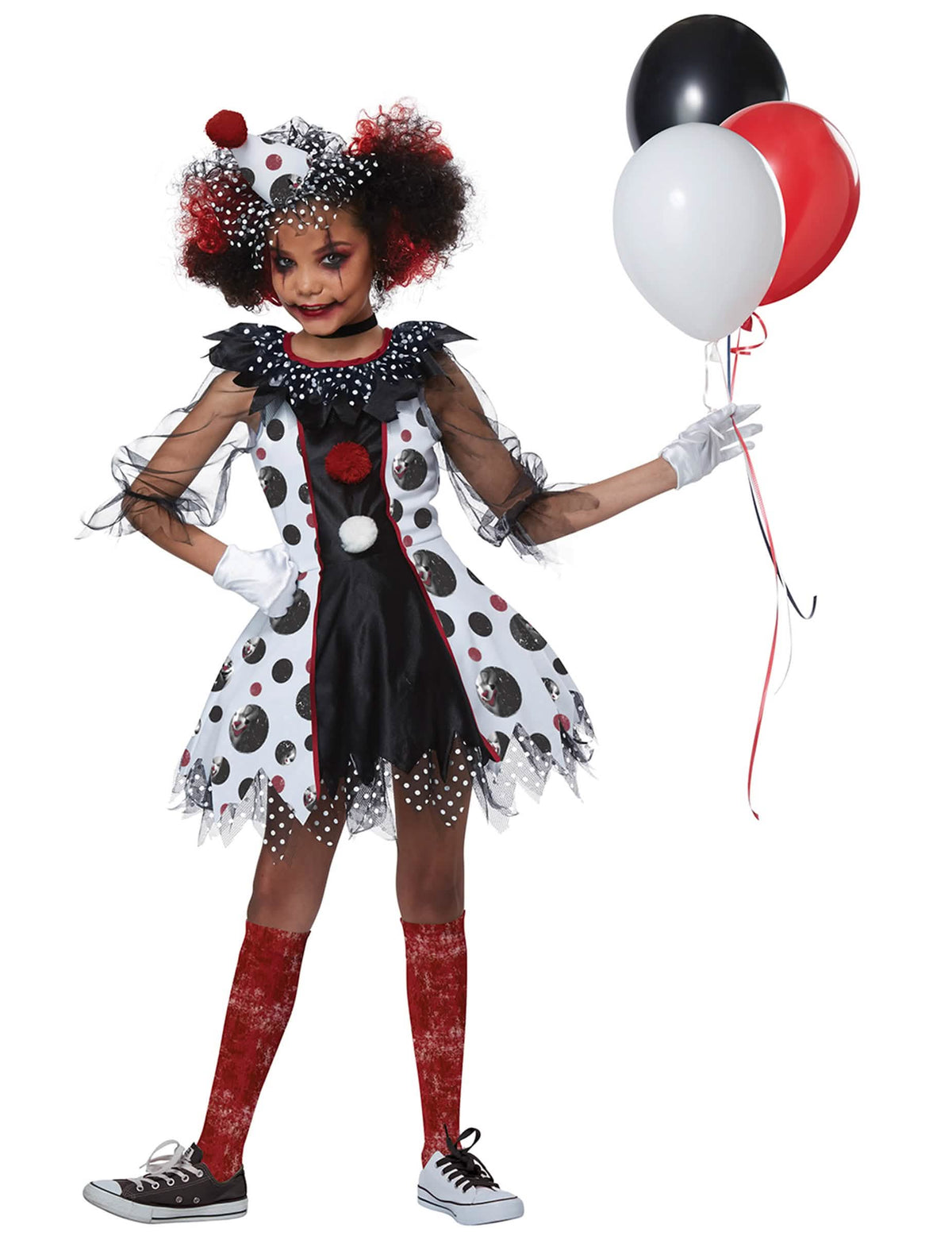 Vue d'ensemble avec globos del disfraz de payaso aterrador de de lujo