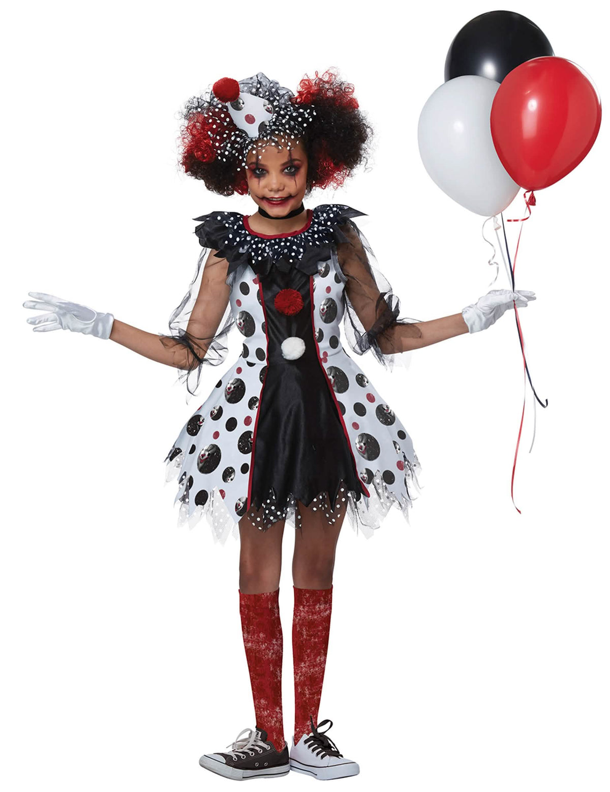 Vue d'ensemble avec globos del disfraz de payaso aterrador de de lujo