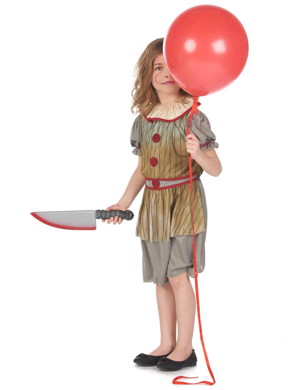 Balón rojo y cuchillo falso del disfraz de payaso aterrador