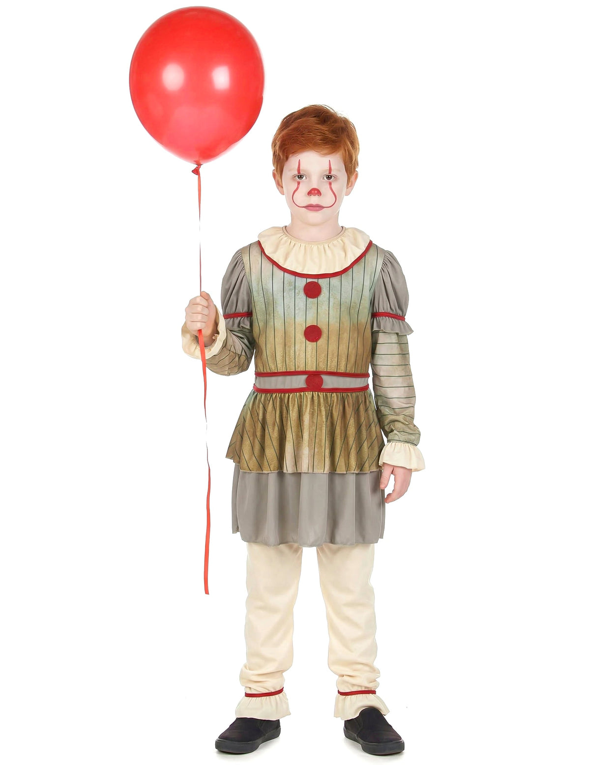 Vue en pied du déguisement de clown terrifiant gris