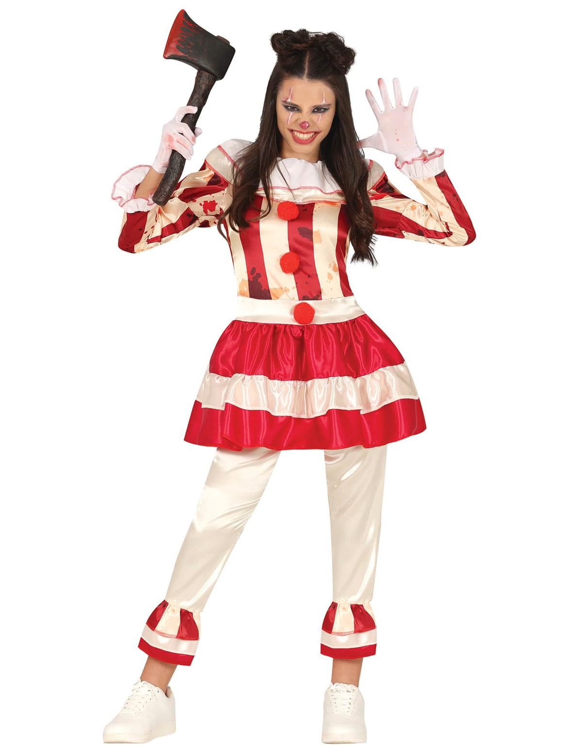 Déguisement clown terrifiante pour adolescente rouge et blanc ensanglanté