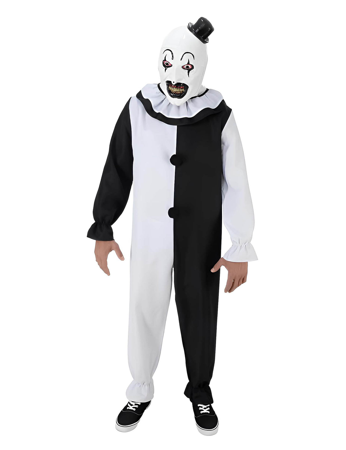 Déguisement clown Terrifier pour adulte noir et blanc avec masque et chapeau