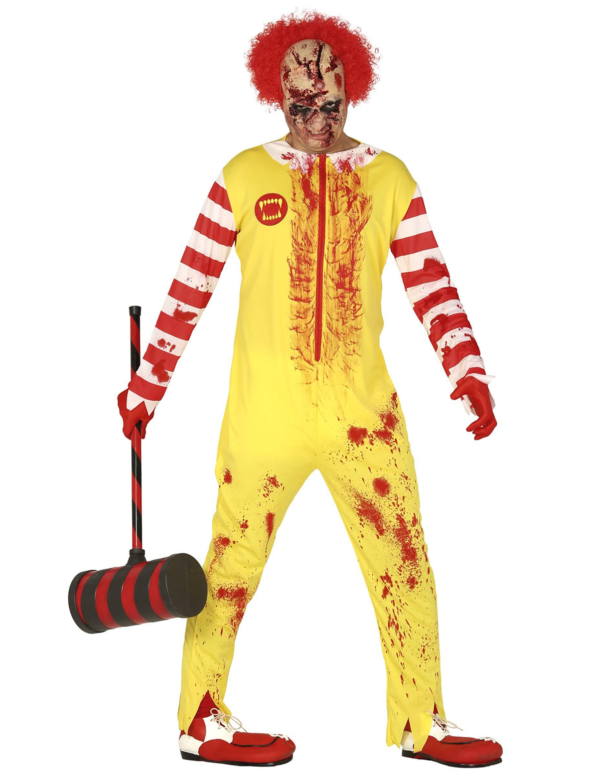 Disfraz de clown zombie para adulto rojo y amarillo ensangrentado