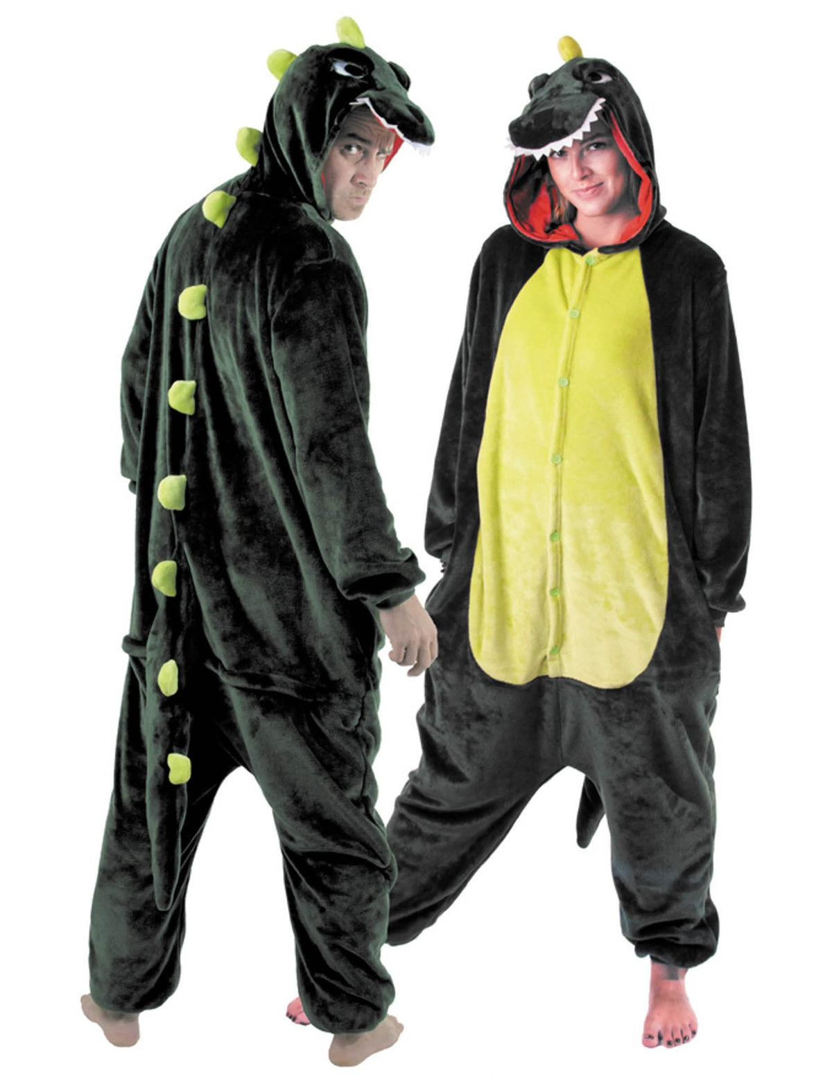 Disfraz mono de dinosaurio para adulto verde oscuro y amarillo
