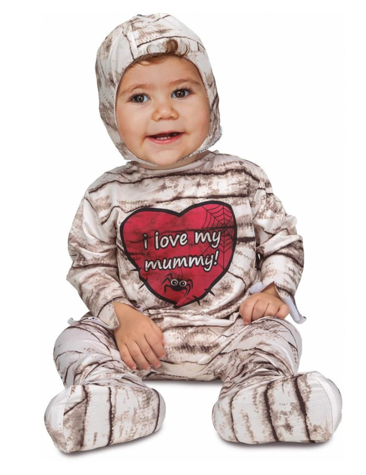 Disfraz mono de momia para bebé blanco con corazón rojo i love my mummy