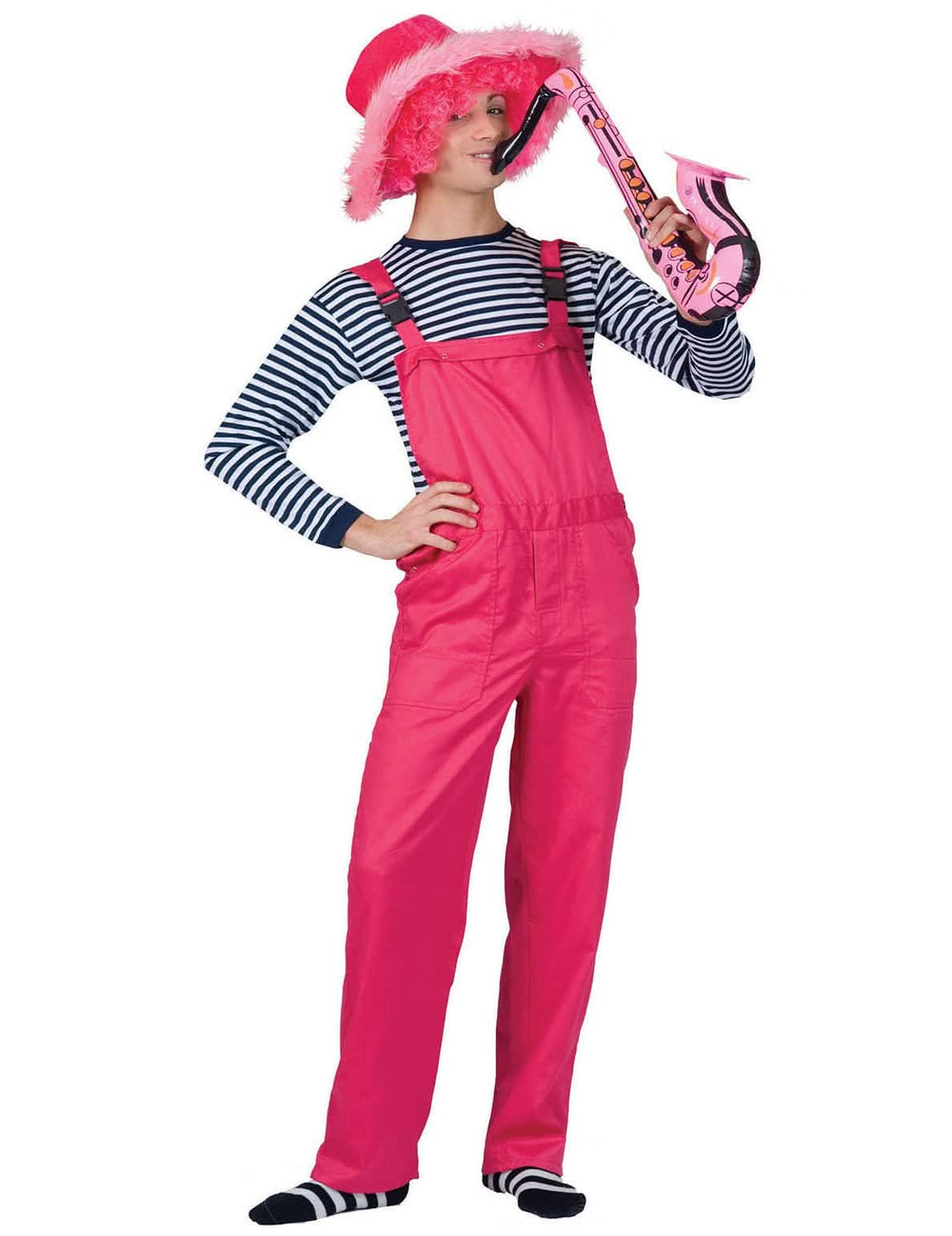 Disfraz mono rosa fosforito para adulto estilo petos