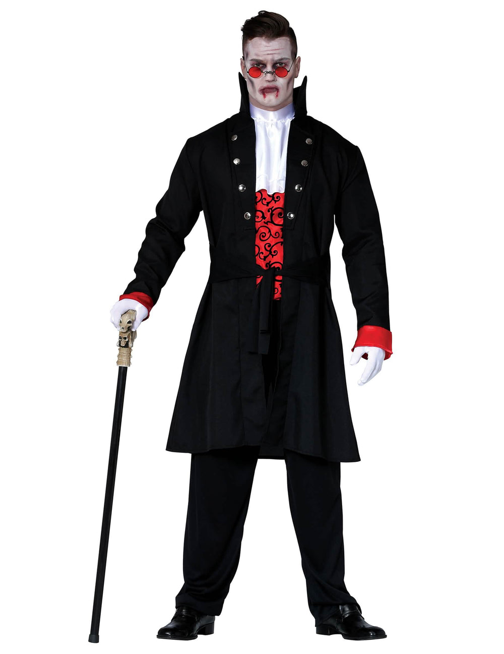Déguisement de comte vampire pour adolescent noir et rouge avec jabot blanc