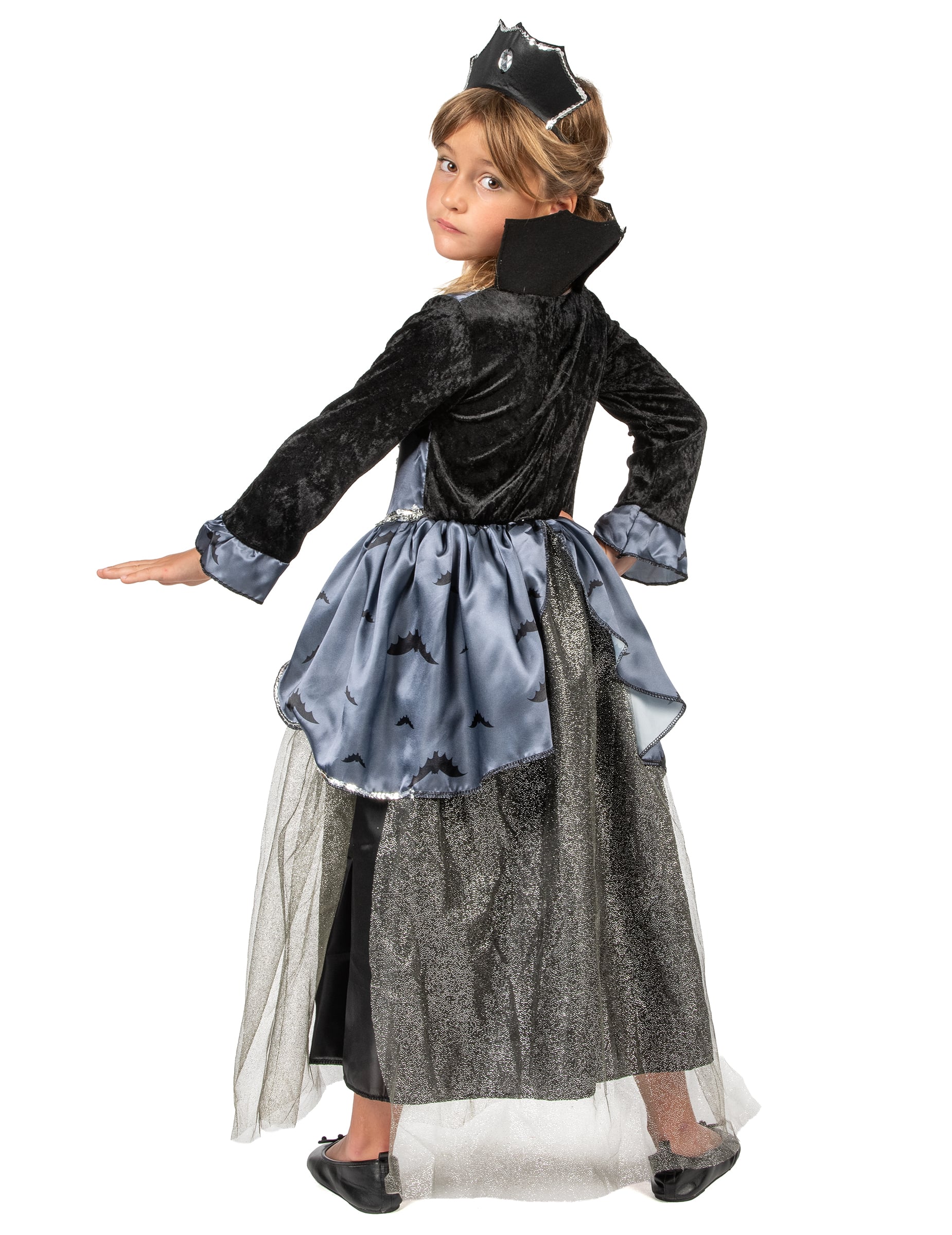 Déguisement de comtesse des chauve-souris pour fille noir et gris avec diadème