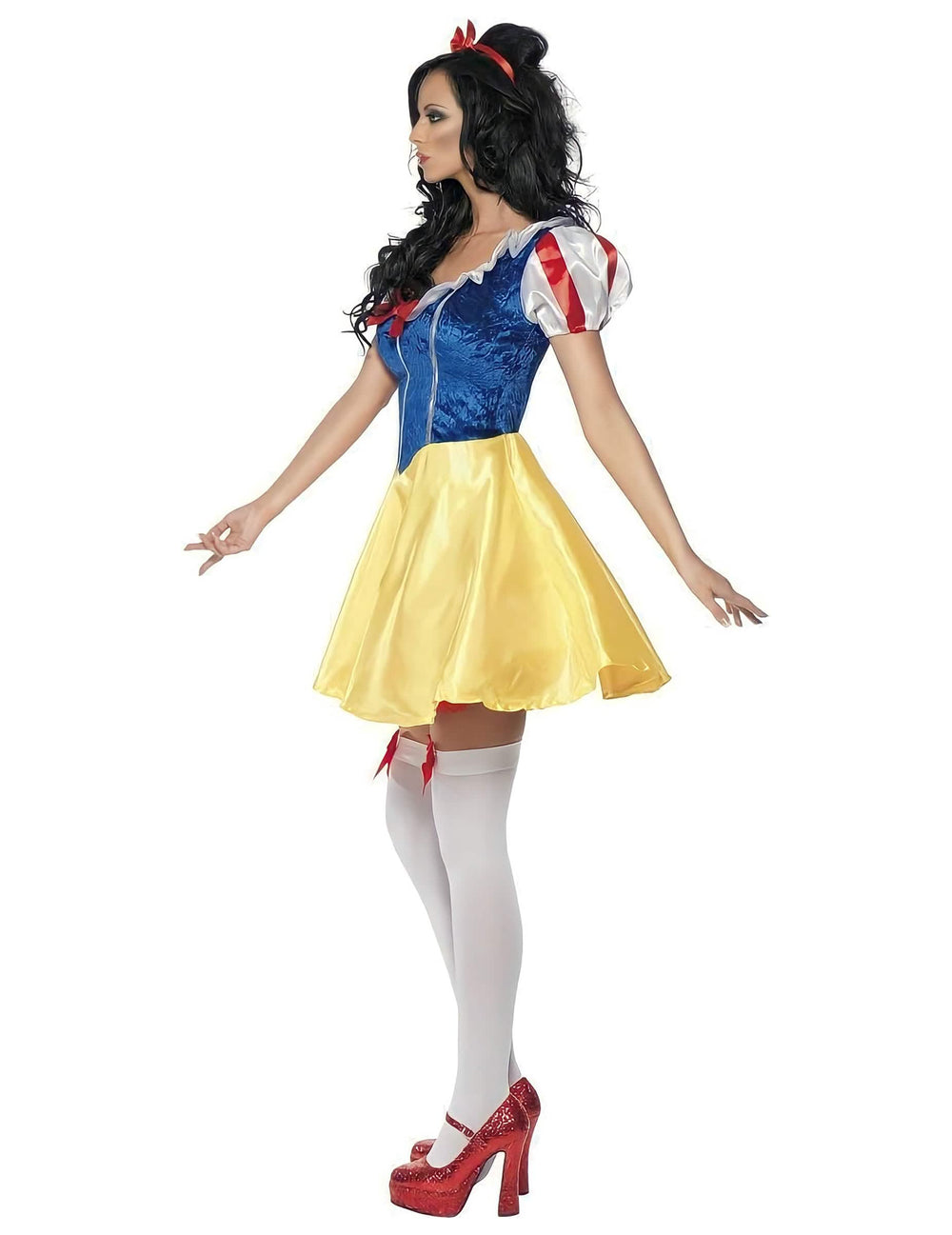 Déguisement conte de fées sexy pour femme bleu jaune et rouge