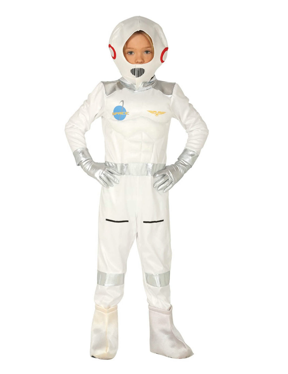 Disfraz de astronauta para niño blanco y plateado con casco