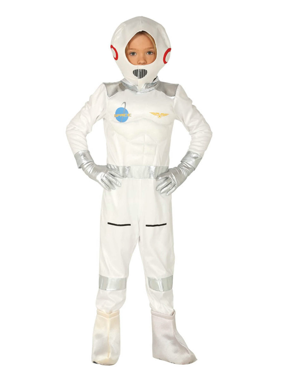 Disfraz de astronauta para niño blanco y plateado con casco