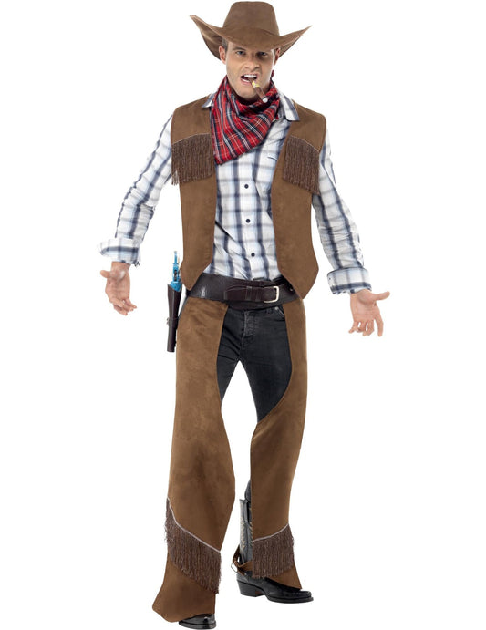 Vue de face du déguisement cowboy à franges pour homme