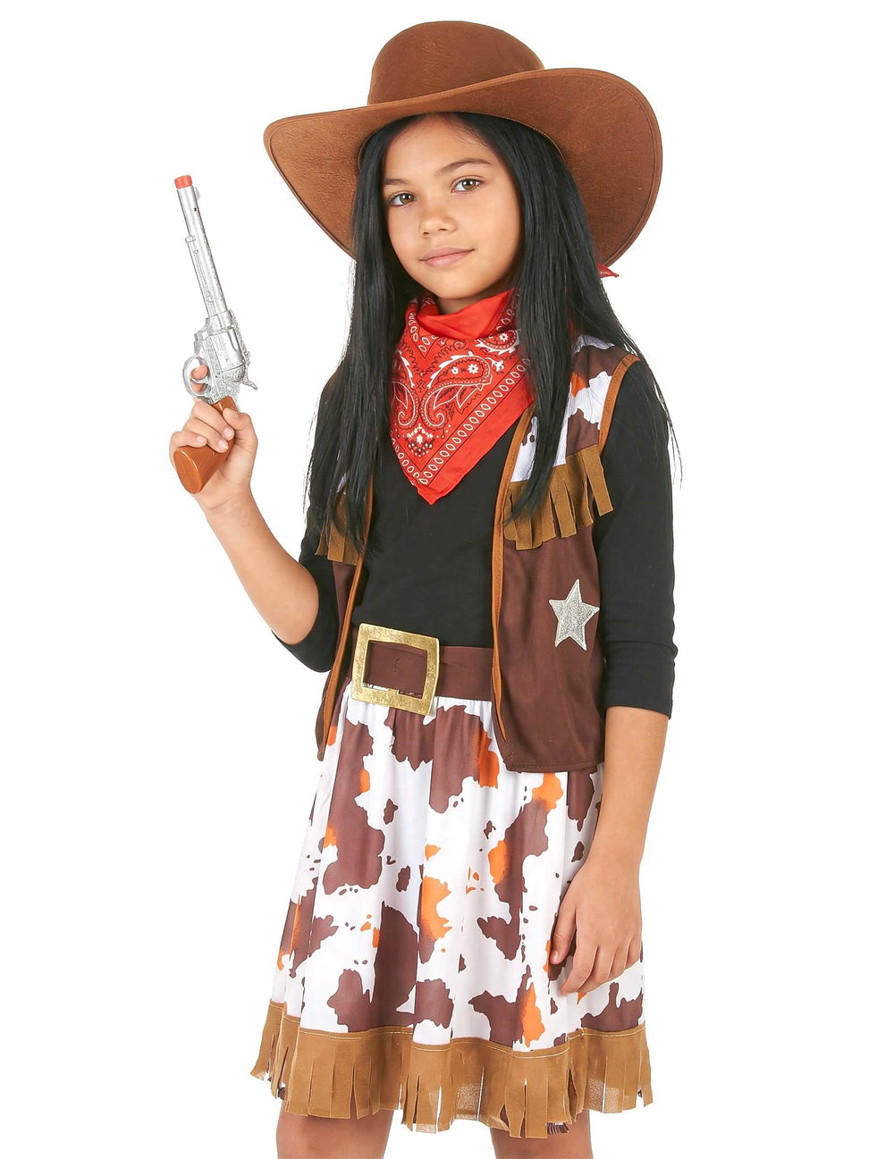 Plan rapproché de face avec pistolet du déguisement cowboy de l'ouest