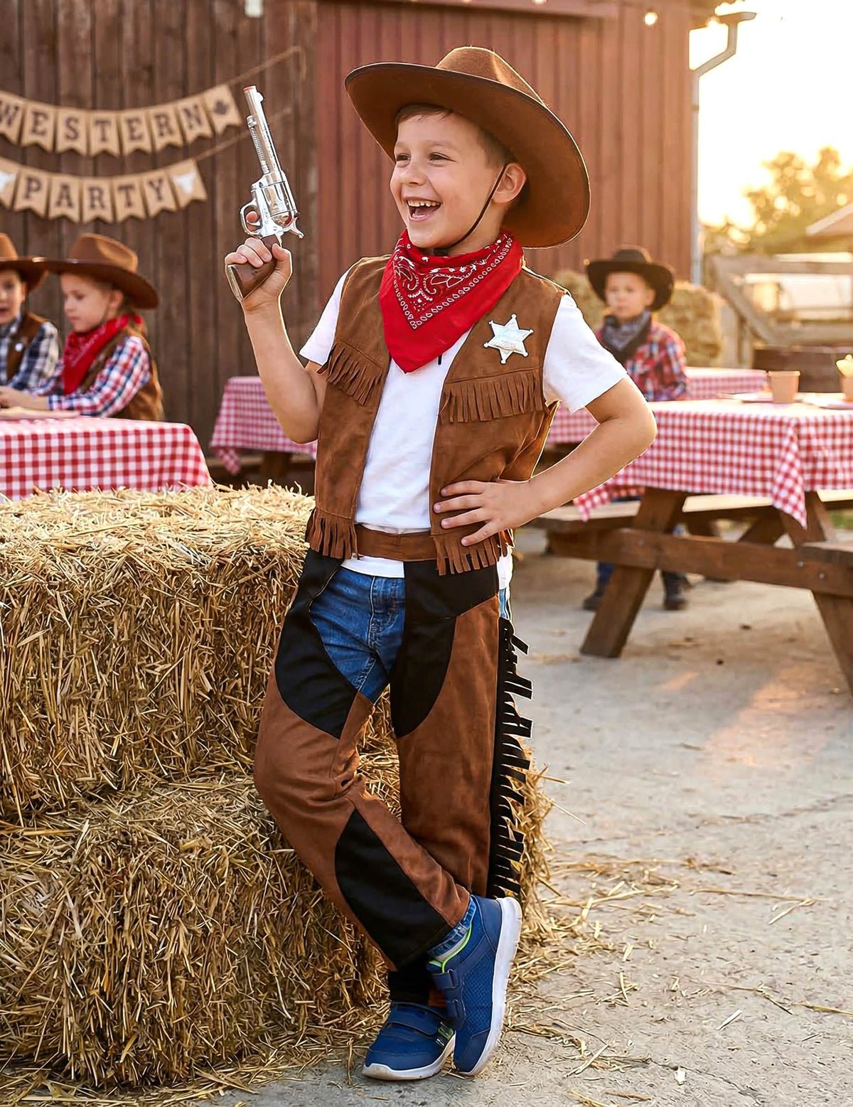Escenificación del disfraz de cowboy para niño marrón