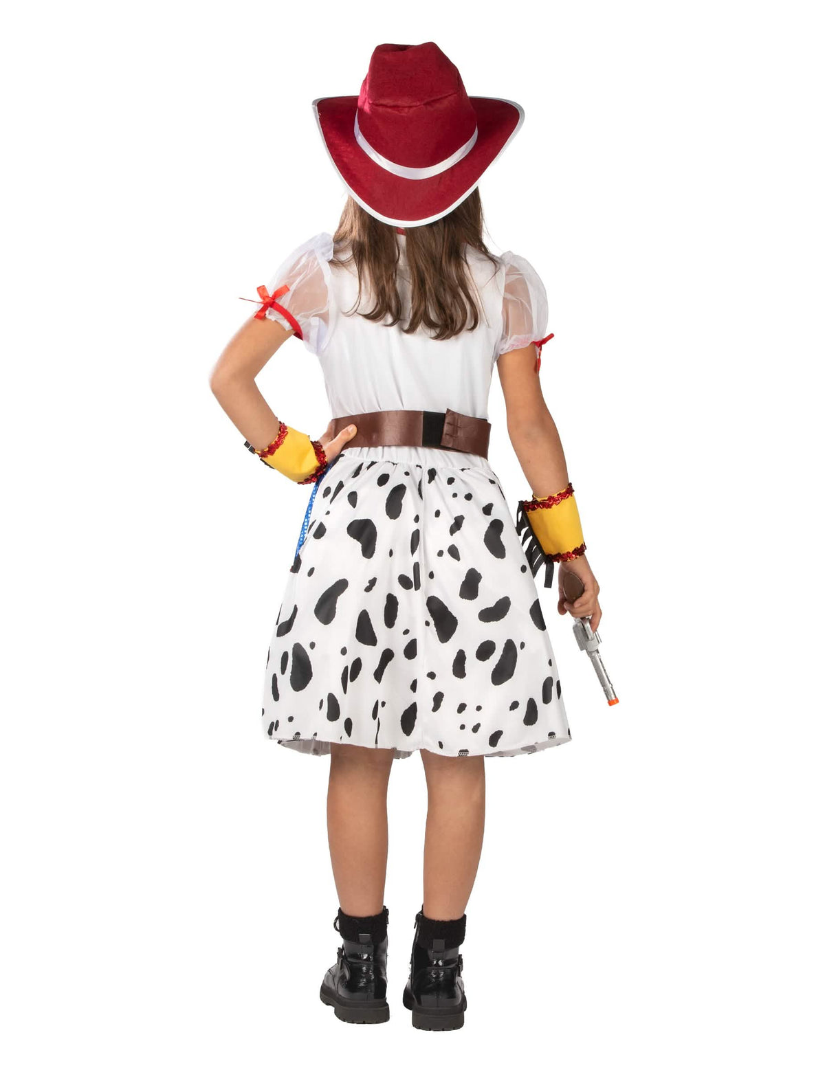 Vista trasera del disfraz de cowgirl de dibujos animados para niña