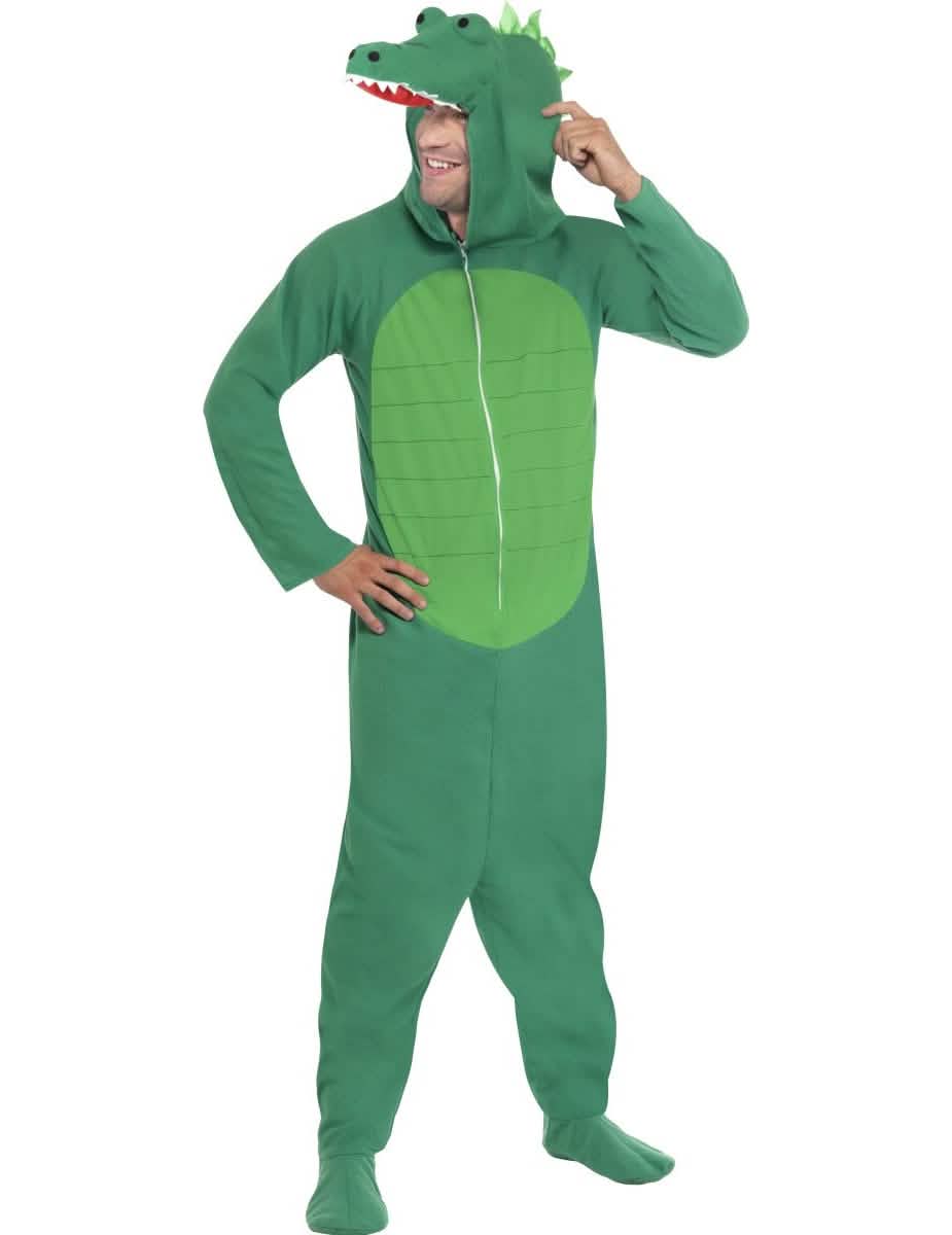 Vue de face du déguisement de crocodile pour adulte