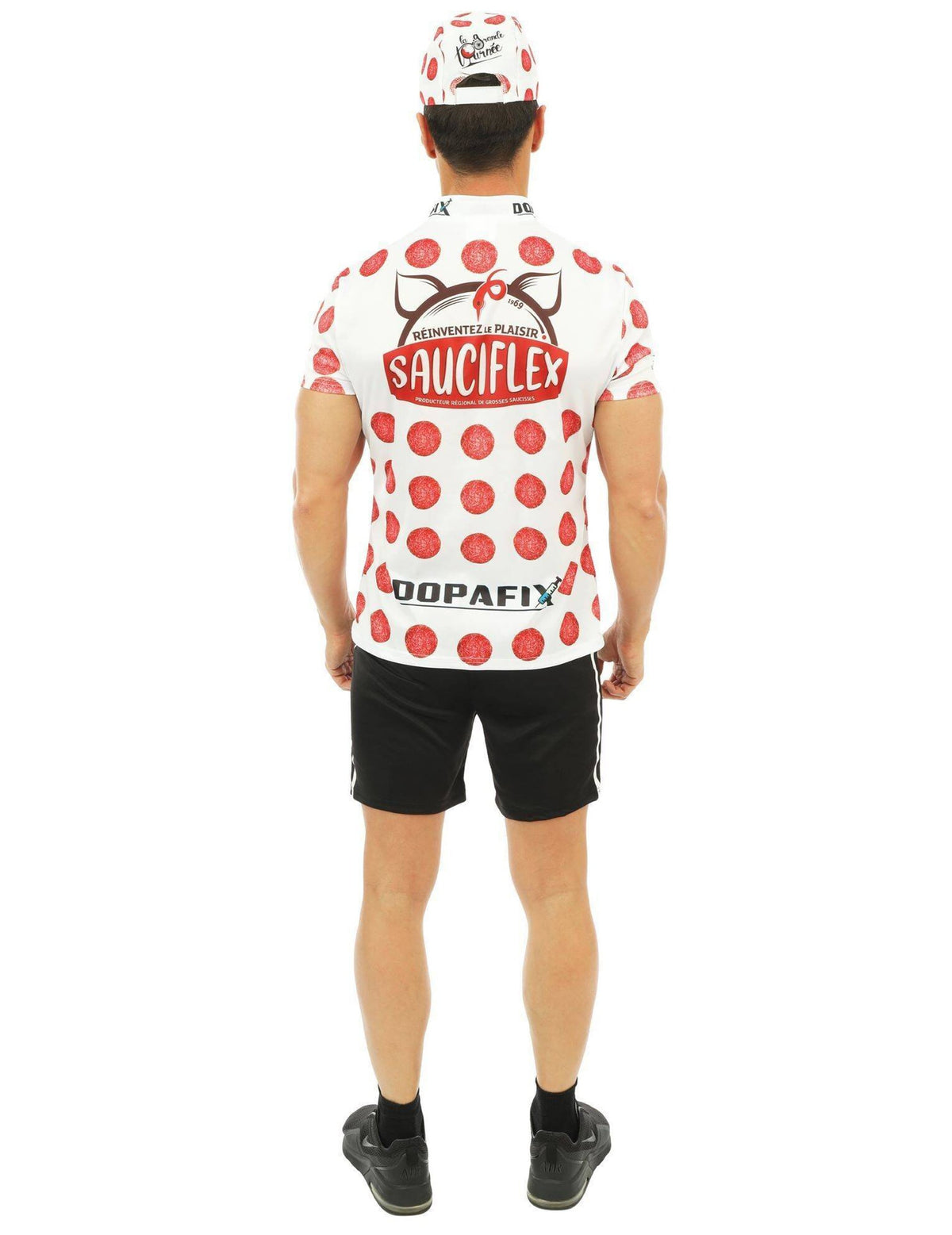 Vue de dos du déguisement de cycliste Sauciflex