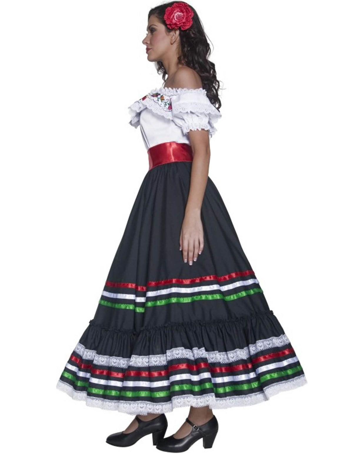 Vista de perfil del disfraz de bailarina mexicana para mujer