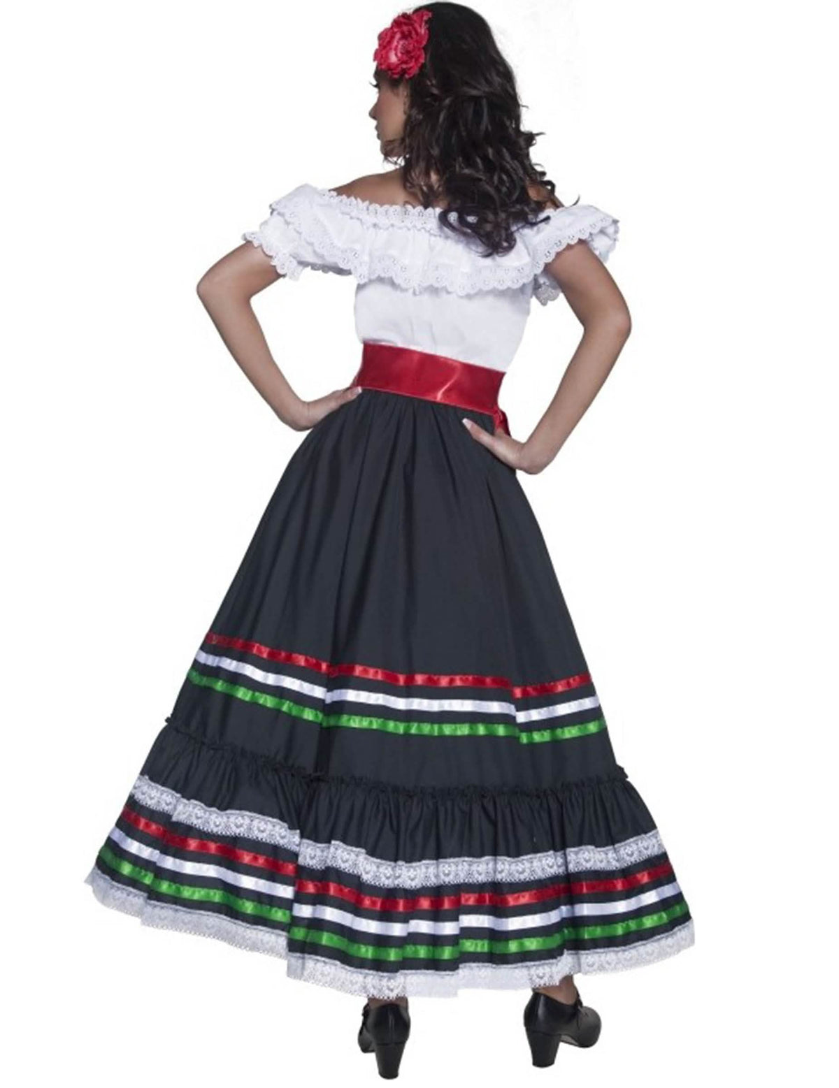 Vista trasera del disfraz de bailarina mexicana para mujer