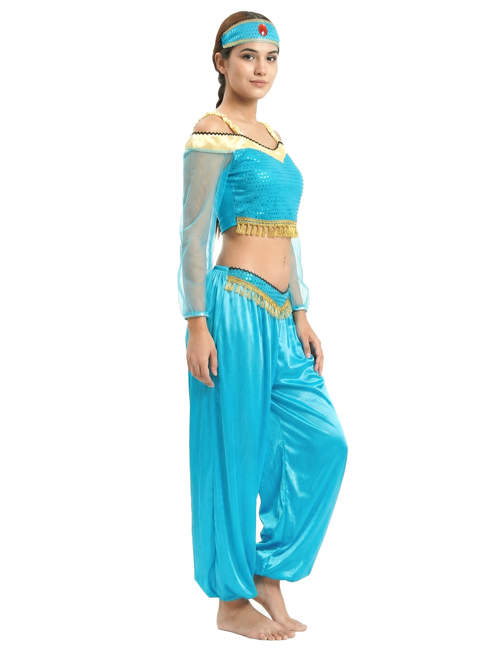 Vue de profil du déguisement de danseuse orientale pour femme
