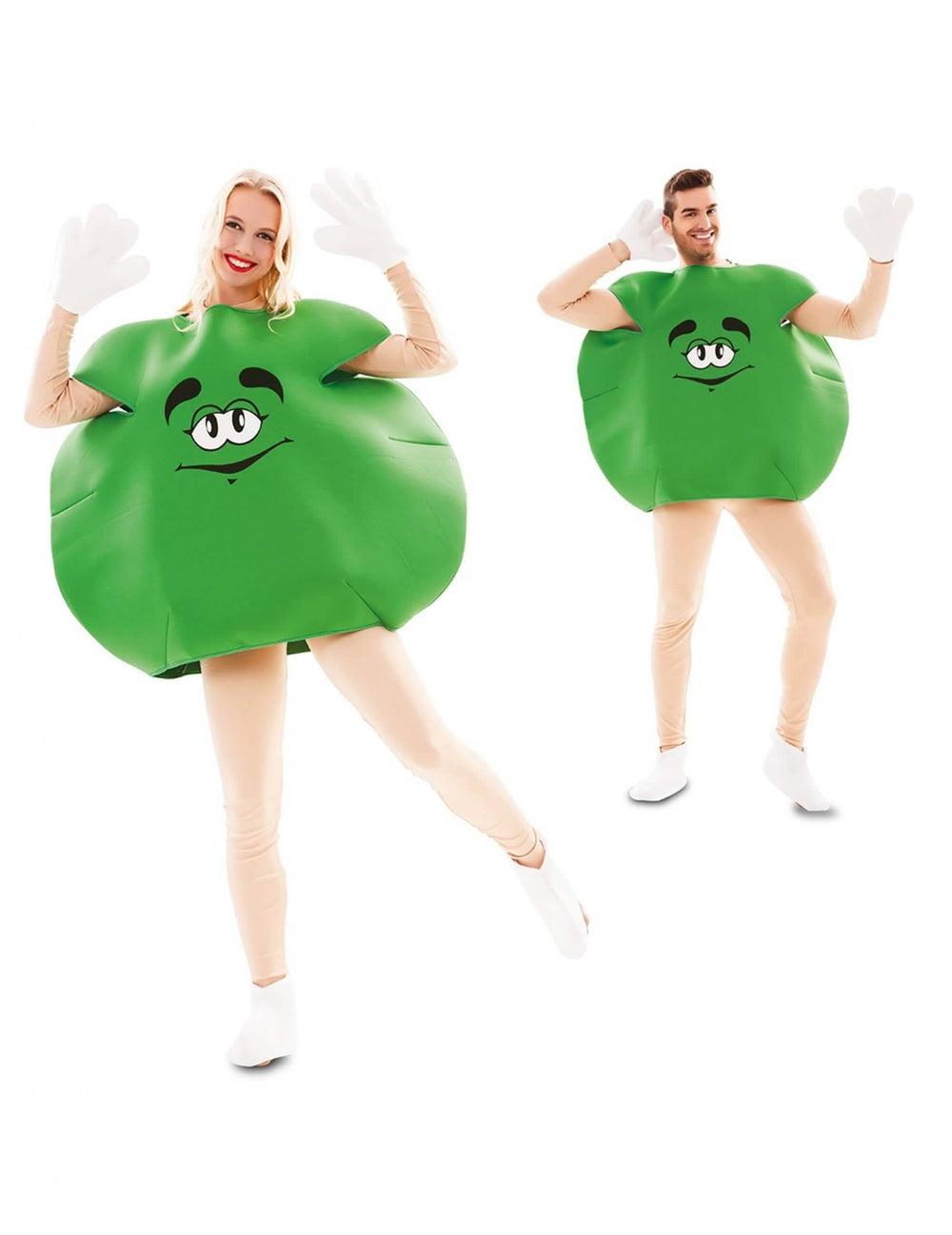 Vista de pareja del disfraz de caramelo para adulto verde