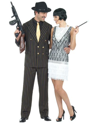 Disfraz de pareja gánster charlestón elegante adulto
